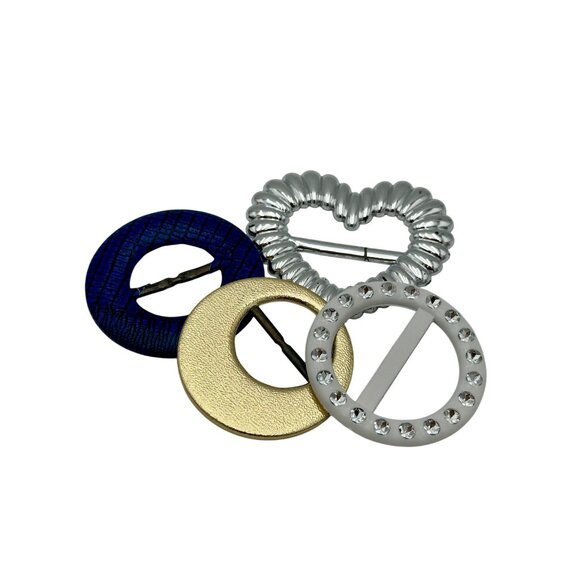 Scarf Clip T-Shirt Tee Ring Buckle Set 4 Vtg 1990s Plastic Heart Rhinestone - Picture 2 of 9